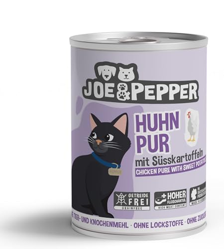 Joe&Pepper Huhn Pur m. Süßkartoffeln 6 x 400g | Getreidefreies Nassfutter für Katzen | Hoher Fleischanteil, Keine künstlichen Zutaten | mit Taurin von Joe&Pepper