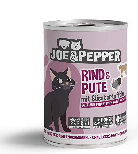 Joe&Pepper getreidefreies Katzenfutter/alle Sorten 6X 400g / hoher Fleischanteil, Keine künstlichen Zutaten/Nassfutter für Katzen (Rind & Pute) von Joe&Pepper