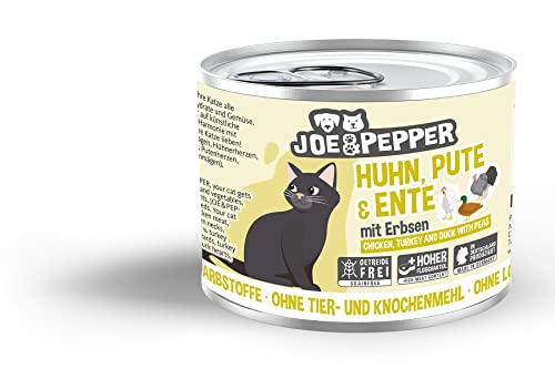 Joe&Pepper getreidefreies Katzenfutter | 6X 200g Huhn, Pute & Ente m. Erbsen | hoher Fleischanteil, Keine künstlichen Zutaten | Nassfutter von Joe&Pepper