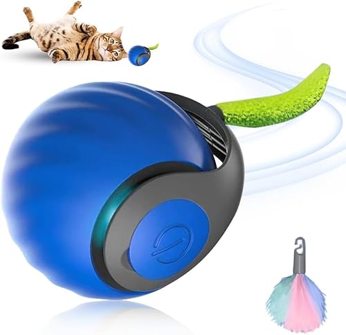 Jognee Speedy Tail Katzenspielzeug, Smart Interaktive Katze Spielzeug Ball für Indoor Katzen, Automatisches Katze Rolling Ball Spielzeug, Katze Selbstbewegung Spielzeug, USB wiederaufladbar (Blau) von Jognee