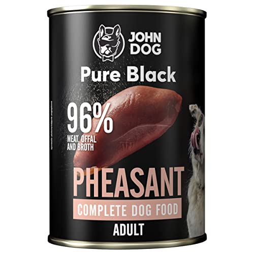 JOHN DOG Nassfutter für Hunde Pure Black Fasan 6x400g-Für zu Allergien neigende Hunde-Getreidefrei Hundefutter mit 96% Fleisch und Innereien-Für Erwachsene Hunde Aller Rassen von JOHN DOG