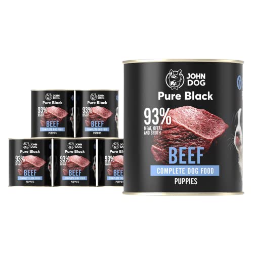 JOHN DOG Pure Black - 93% Fleisch - Premium Nassfutter für Hunde - Welpenfutter - Hypoallergenes Hundefutter - Glutenfrei Nassfutter - 100% Natürliche Zutaten - 6 x 800g - (RINDFLEISCH) von JOHN DOG