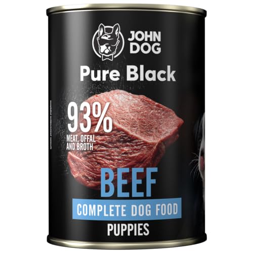 JOHN DOG Pure Black- 93% Fleisch - Premium - Welpenfutter - Hypoallergenes - Glutenfrei Nassfutter - 100% Natürliche Zutaten - 6 x 400g - (RINDFLEISCH) von JOHN DOG