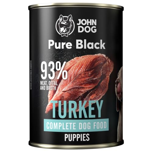 JOHN DOG Pure Black -93% Fleisch - Premium - Welpenfutter - Hypoallergenes - Glutenfrei Nassfutter - 100% Natürliche Zutaten - Hunde Leckerlis - 6 x 400g - (TÜRKEI) von JOHN DOG