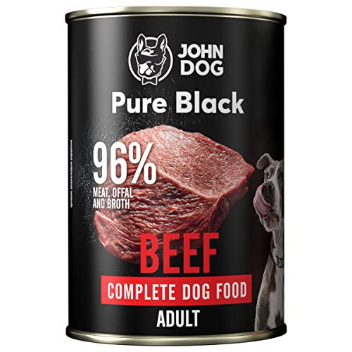 JOHN DOG Pure Black - 96% Fleisch - Premium Nassfutter für Hunde - Hypoallergenes Hundefutter - Glutenfrei Nassfutter - 100% Natürliche Zutaten - 6 x 400g - (RINDFLEISCH) von JOHN DOG