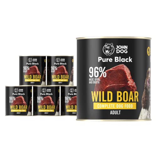 JOHN DOG Pure Black - 96% Fleisch - Premium Nassfutter für Hunde - Hypoallergenes Hundefutter - Glutenfrei Nassfutter - 100% Natürliche Zutaten - 6 x 800g - (WILDES Schwein) von JOHN DOG