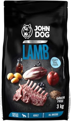 JOHN DOG Trockenfutter für Hunde Lammfleisch Light - Fettarmes Hundefutter für Erwachsene und ältere Hunde Aller Rassen - Getreidefrei und hohe Qualität - 3 kg von JOHN DOG