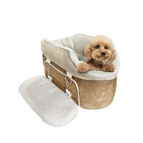 Johnear Hunde Autositz Sitzerhöhung Hundebett für kleine Haustiere ， Autositz für Kleine Haustier, Warmer Hundekorb Auto Konsolensitz für Hunde und Katzen mit stabil Sicherheitsgurt Mittelkonsole Sitz von Johnear