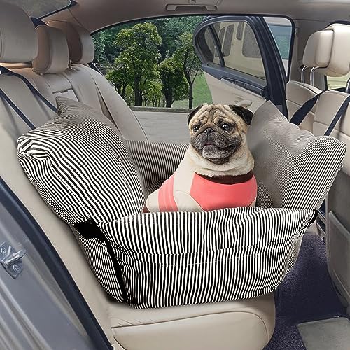 Johnear Hunde Autositz für Mittlere Hunde Autositz Sitzerhöhung 2 in 1 Hundebett Auto Reise mit 2 Taschen，Braun Hundebett Transporttasche Couch mit Sicherheitsleine, abnehmbar und waschbar von Johnear