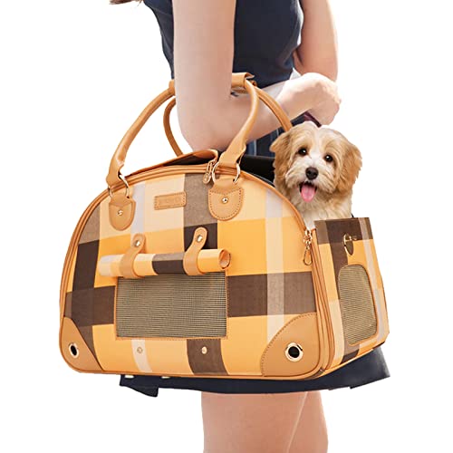 Johomviin Hundetragetasche, Katzentragetasche, Haustier-Tragetasche, faltbare Premium-PU-Leder, tragbare Tragetasche für kleine bis mittelgroße Katzen und kleine Hunde (Plaid-Medium) von Johomviin