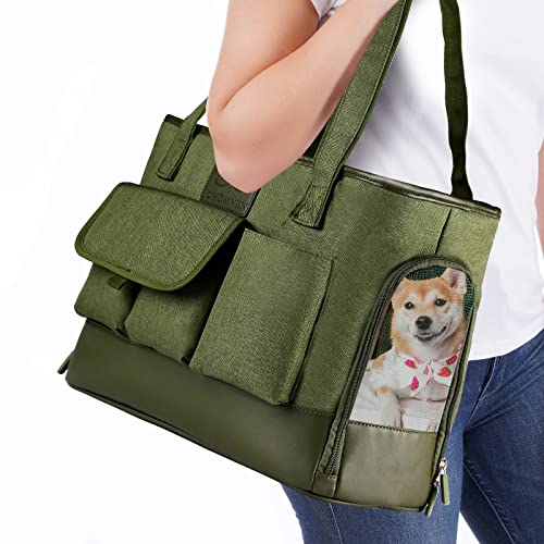 Johomviin Katzentrage, Hundetragetasche, Haustiertragetasche, faltbar, wasserdicht, Premium-PU-Leder, Oxford-Tuch, tragbare Tasche für kleine bis mittelgroße Katzen und kleine Hunde, Grün von Johomviin