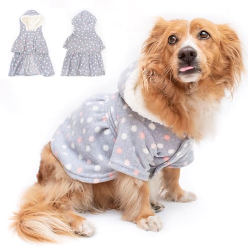 Hunde-Kapuzenpullover, warme Hundekleidung für Hunde, Mantel, Kleidung, Welpen, Katzen, Größe XS, Grau mit Punkten von JoinPet