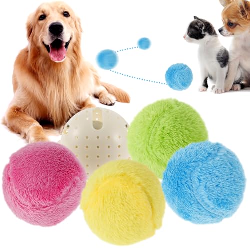 Aktiver Rollball mit 4 farbenfrohen Plüschabdeckungen lustige interaktive Hundeball Auto Rolling Ball Chew Resistant Hunde Bewegung Ball Spielzeug einfach zu verwenden zu verwenden attraktive(4pcs) von Jokapy