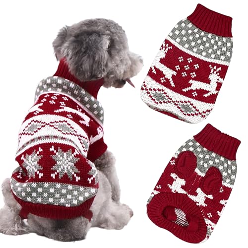 Weihnachtspullover-Set, warmer Winterpullover, weiches warmes Outfit, Hundepullover, Haustier-Hundepullover, kaltes Wetter, gestrickte Kleidung für Katzen, kleine, mittelgroße Hunde (Rot, XL) von Jokureao