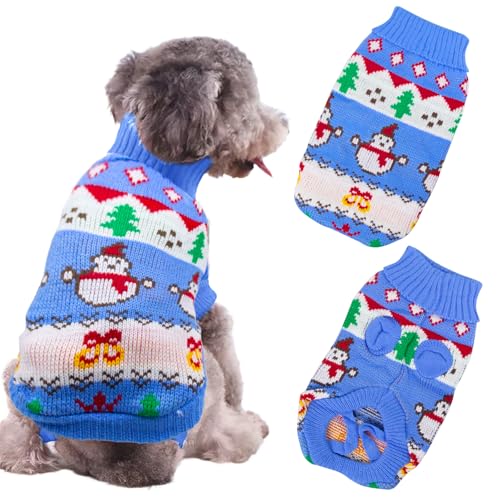 Weihnachtspullover für Hunde, warmer Winterpullover, Haustier-Hunde-Weihnachtspullover, kaltes Wetter, Strickkleidung, weiches warmes Outfit, Hundepullover für Katzen, kleine, mittelgroße Hunde (Blau, von Jokureao