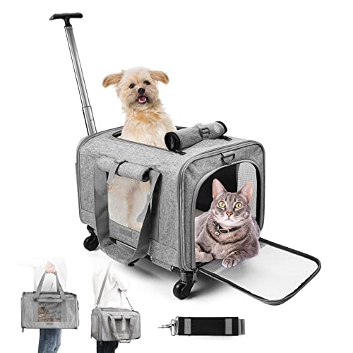 Haustier Träger Faltbare Haustier Rucksack Katzentasche Transportbox mit Rädern Katze Hund Träger hunderucksack bis 30LBS Von Fluggesellschaften zugelassene Transportbox für Haustiere (Grau) von JoliJour