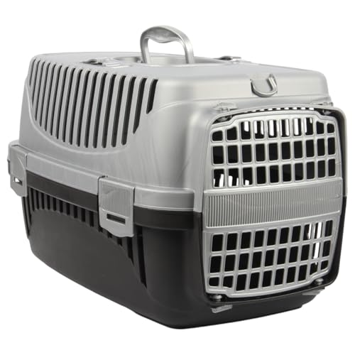 Jolie Max Transportbox für Haustiere, leichte Transportbox für Kleintiere, abnehmbares Tor, belüftetes Design, Sicherheitsgurtclip, tragbare Box für Katzen, Hunde, Kätzchen (Grau) von Jolie Max