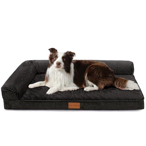 Jolifield Orthopädisches Hundebett für mittelgroße Hunde, 91,4 x 61 cm, L-förmig, mittelgroßes Hundesofa, Haustierbett mit waschbarem, abnehmbarem Bezug und rutschfester Unterseite, weiche, warme von Jolifield