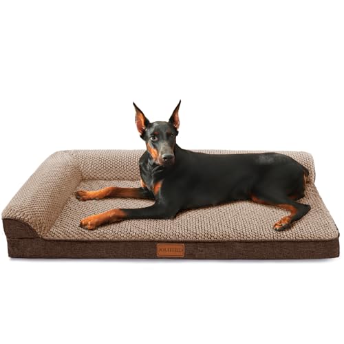 Jolifield Orthopädisches XXL-Hundebett für extra große Hunde, 122 x 76 cm, wasserdicht, L-förmig, großes Hundesofa, Haustierbett mit abnehmbarem Bezug, rutschfeste, weiche Haustier-Couch-Bett, von Jolifield