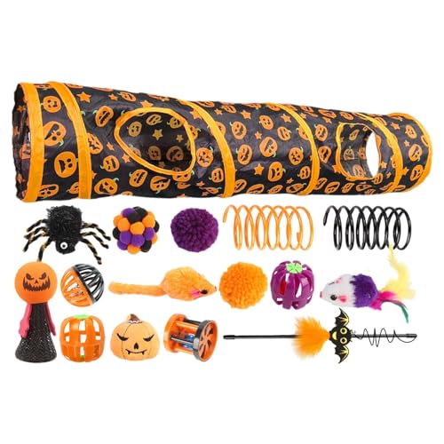 Jomewory Pet Cat Tunnel Tube | Peekaboo Katzenhöhle Halloween Themed Cat Tubes - Kürbismuster Interaktives Spielzeug für gelangweilte Katzen & Kleintiere von Jomewory