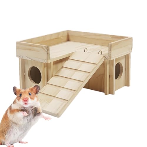 Jomewory Rennmaushaus Holz,Hamsterhaus,Hamsterversteck Holzhauskammer - Lustige kletternde Hamsterhütte, geheimer Peep-Schuppen, Erkundungsspielzeug für Zwergrennmäuse, Mäuse, Mäuse und kleine Tiere von Jomewory