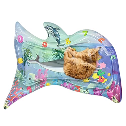 Jomewory Sensorische Wasserspielmatte für Katzen – Fischform, sensorische Wassermatte, verdickt, coole Haustier-Wassersensorikmatte, interaktives Spielzeug, Haustierzubehör für drinnen und draußen, von Jomewory