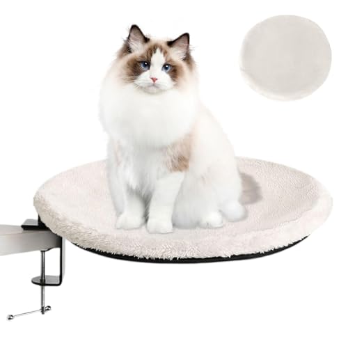 Katzenbett für Schreibtisch, Schreibtisch Nest Katzenbett - Runder Schreibtisch Barsch für Katzen - Einstellbare Klemme, Kätzchennest, abnehmbare Soft Cover, Pet Sleep Area Fits Home Working von Jomewory