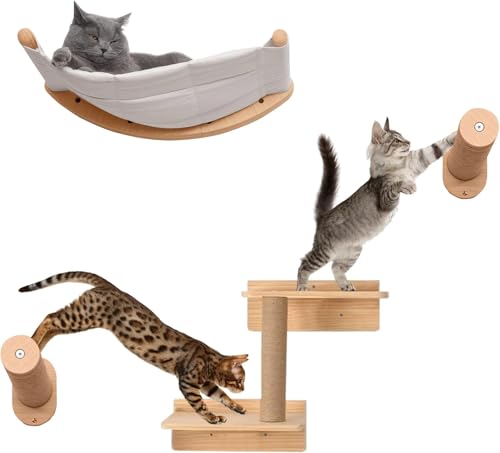 Katzenkletterregale, Wandmontiertes Katzenkletterer-Set mit Katzenhängematte Sitzstange Plattform Treppe, moderne Innenmöbel für Katzen zum Schlafen Spielen Faulenzen von Jomifin