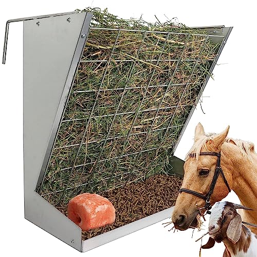 JonesHouseDeco Verzinkter Stahl Vieh Hängend 2 in 1 Heuraufe Große Kapazität Feeder W/Verstellbare Haken für verschiedene Stall, Corral, Heu Heuraufe Wandraufe für Pferde, Ziegen, Schafe, Kaninchen von JonesHouseDeco