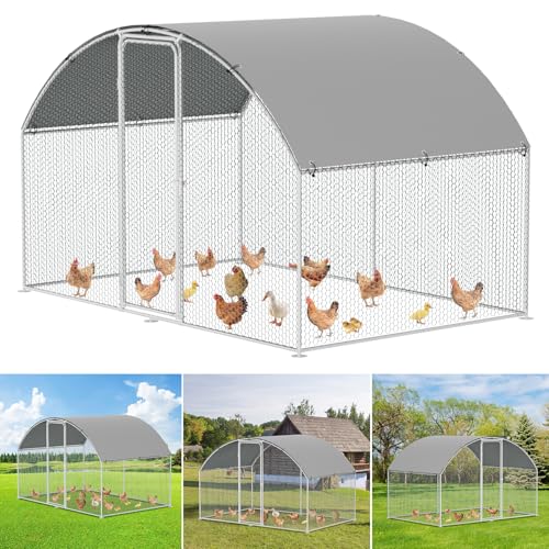 Joparri Hühnerstall Freilaufgehege Verzinktem Stahl, 3x2x2m Outdoor Hühnerhaus Dome Roof mit Schloss und Wasserdichtes PE Gewebe, für Hühnerkäfig Vogelkäfig Kleintiere von Joparri