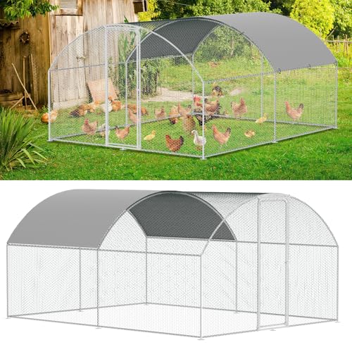 Joparri Hühnerstall Freilaufgehege Verzinktem Stahl, 3x4x2m Outdoor Hühnerhaus Dome Roof mit Schloss und Wasserdichtes PE Gewebe, für Hühnerkäfig Vogelkäfig Kleintiere von Joparri