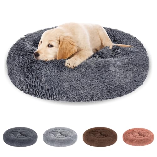 Joparri Hundebett Katzenbett Rund, Donut Kissen Waschbar und rutschfest, Kuscheliges Hundekissen Katzennest für Kleine Mittelgroße und Große Hunde Katzen (Ø 60cm Dunkelgrau) von Joparri