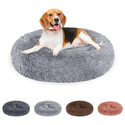 Joparri Hundebett Katzenbett Rund, Donut Kissen Waschbar und rutschfest, Kuscheliges Hundekissen Katzennest für Kleine Mittelgroße und Große Hunde Katzen (Ø 60cm Hellgrau) von Joparri