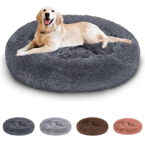 Joparri Hundebett Katzenbett Rund, Donut Kissen Waschbar und rutschfest, Kuscheliges Hundekissen Katzennest für Kleine Mittelgroße und Große Hunde Katzen (Ø 80cm Dunkelgrau) von Joparri