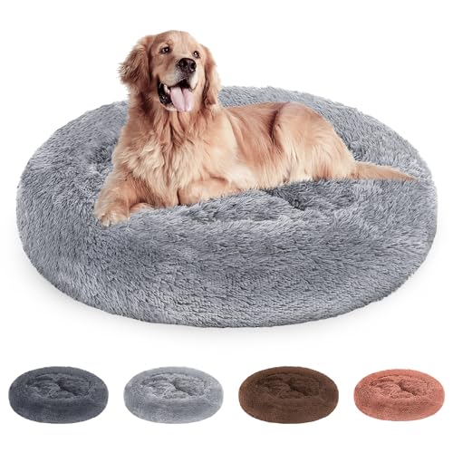 Joparri Hundebett Katzenbett Rund, Donut Kissen Waschbar und rutschfest, Kuscheliges Hundekissen Katzennest für Kleine Mittelgroße und Große Hunde Katzen (Ø 80cm Hellgrau) von Joparri