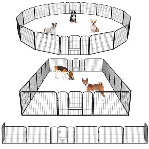 Joparri Welpenlaufstall 16-teilig 60cm hoch, Welpenauslauf mit 2 Türen und Schutzplane, Faltbares Hundelaufstall Werkzeuglose Montage, Geeignet für Innen und Außen, für Hunde und Katzen von Joparri