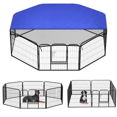 Joparri Welpenlaufstall 8-teilig 60cm hoch, Welpenauslauf mit Tür und Schutzplane, Faltbares Hundelaufstall Werkzeuglose Montage, Geeignet für Innen und Außen, für Hunde und Katzen von Joparri