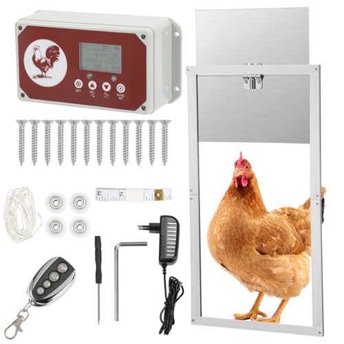 Jopassy Automatische Hühnerklappe Hühnertür Elektrische Hühnerklappe Hühnerhaus Chicken-Door mit Lichtsensor, Zeitschaltuhr, LED Display für Sichere Hühneraufzucht von Jopassy