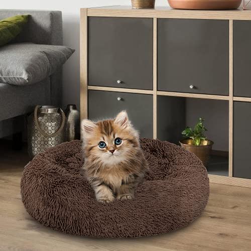 Jopassy Haustierbett Hundebett Katzenbett 60cm Kaffee Rundes Plüsch rutschfest Hundesofa waschbar Katzensofa Kissen in Doughnut-Form Durchmesser für Katzen Hunde Kleine Tiere von Jopassy