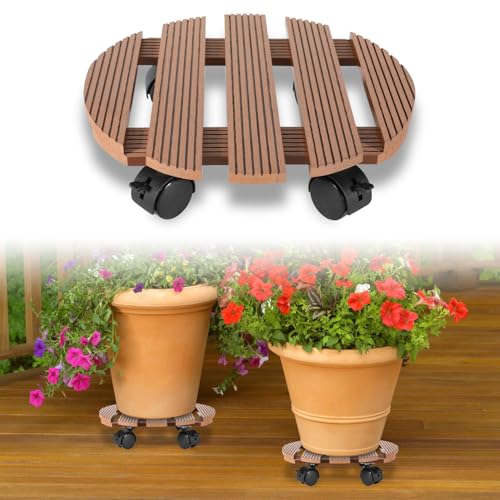 Jopassy WPC Pflanzenroller ø30x7,5CM, Blumenroller Tragkraft 80 KG, Rolluntersetzer mit Rollen, Rollbrett für den Innen- und Außenbereich, Kübelroller für Pflanzen, Blumentopf (Rund Braun, 2 Stück) von Jopassy