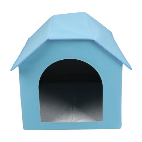 Hundehütte für Drinnen und Draußen, Faltbar, Ganzjahres-Katzenhütte, Doppelseitige Matratze, Atmungsaktiv, für Welpen (Blau) von Jopwkuin