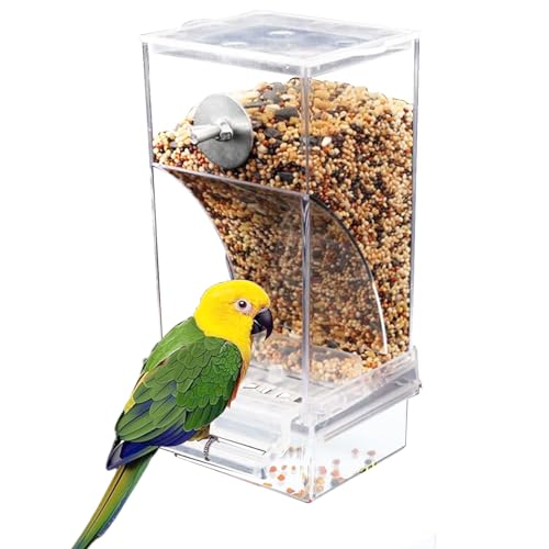 Jortmrd Automatischer Futterspender Vogel Transparent Vogelfutterspender Käfig Acryl Futterautomat Papageien Vogelfutterhaus für Wellensittiche Nymphensittiche Finken Sittiche von Jortmrd