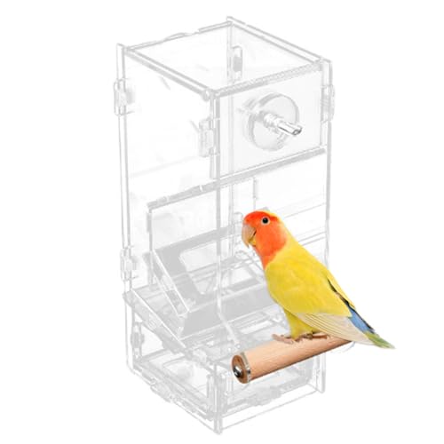 Automatischer Vogelfutterspender für Käfige 7,6 x 9,9 x 20,3 cm transparent saubere Futterstation mit Sitzstange und großer Futteröffnung nachfüllbarer Vogelkäfig-Futterspender für Papageien von Jorzer