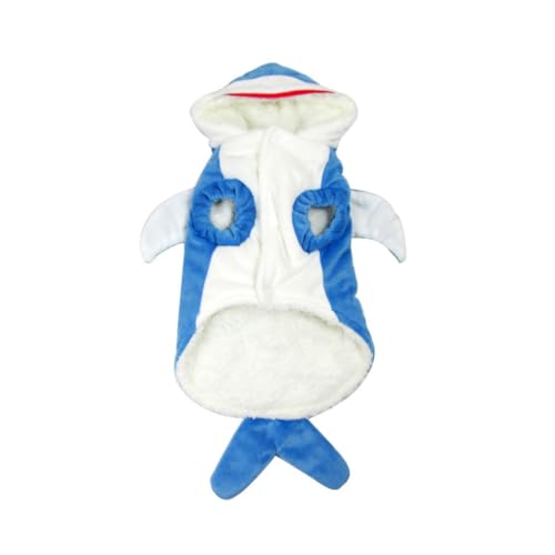 Halloween Kostüm für Hunde mit Hai Motiv Haustierkostüm Weihnachts Cosplay Kleid Fleece warme Hunde Kapuzenpullover Outfits entzückender Wintermantel für Katzen und Hunde Blau S von Jorzer