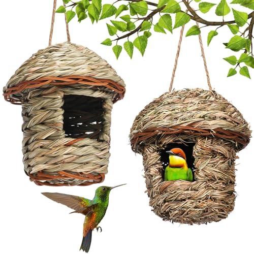 Hummingbird House 2pcs Hanging Hummingbird Nest natürlicher Stroh geflochten von Jorzer