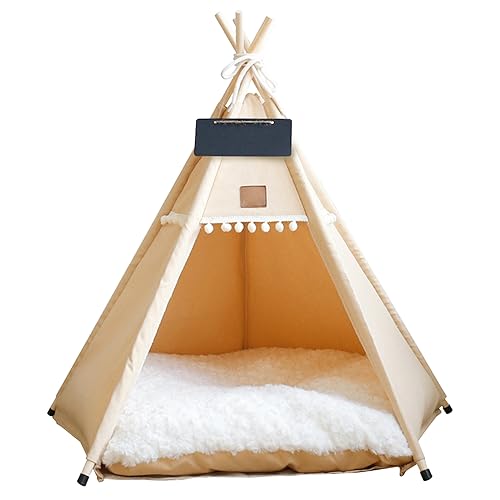 Jorzer Hunde & Katze Tipee Katzenhund Tipe Bett Haus Haustier Tipe Zelte mit Kissen und Kleiner Tafel hoher waschbarer Hundehaus Welpe Süßes Bett für Haustiere 28 Zoll unter 7 kg von Jorzer