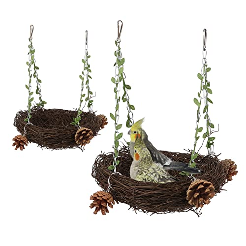 Jorzer Bird Nest Swing Bett Spielzeug 2pcs Natural Rattan Nest Papagei Käfig Hängematte Hängemattenständer für Sittich Cockatiel Cockatoo von Jorzer