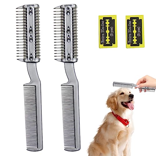 Jorzer Haustierpflege Kamm Demating Haustier Kamm Doppelend abnehmbar geschnitten waschbarer Abgerundeter Zähne Hunde Kamm tragbare Haustiere Haarbürste Trimmer für Katzenhund 2pcs von Jorzer