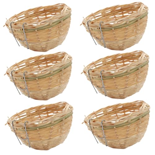 Jorzer Vögel Nest 6pcs Stroh Vogel Nest handgewebt 4 Stück Bambus gewebtes Vogelnest Papageiennest mit Haken 10 * 6 von Jorzer