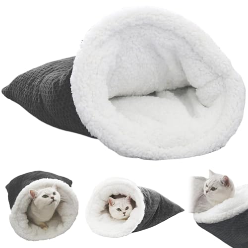 Katzenschlafsack Weicher Warmer Plüsch-Katzen-Winterschlafsack 360° Wickel-Katzensack Waschbares Süßes Katzenbett für Hauskatzen Kleine Hunde von Jorzer